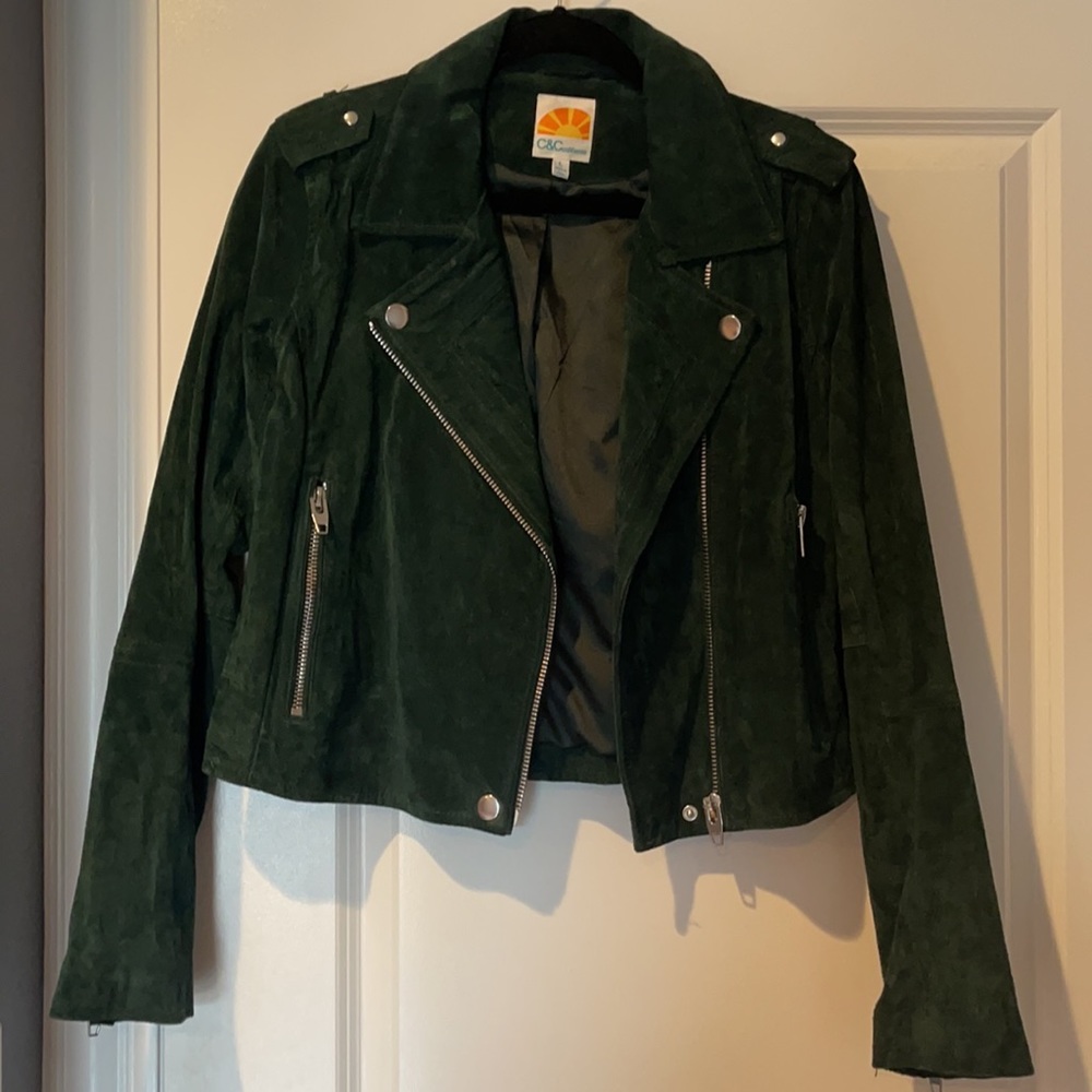 C&C California Hunter Green Leather Suede Jacket Size L